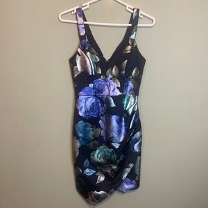 BCX Silky Metallic Cocktail Party Night Out Coquette Floral Prom‎ Dress Black 1